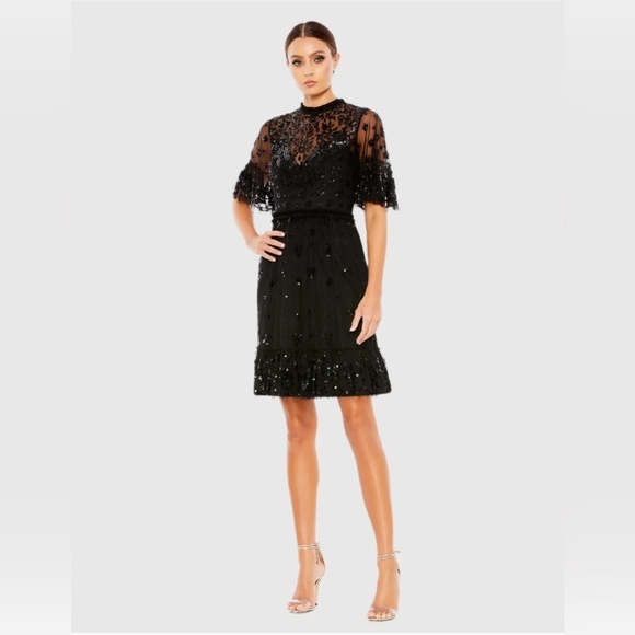 MAC Duggal - Black Embellished Illusion High Neck Mini - Picture 1 of 6